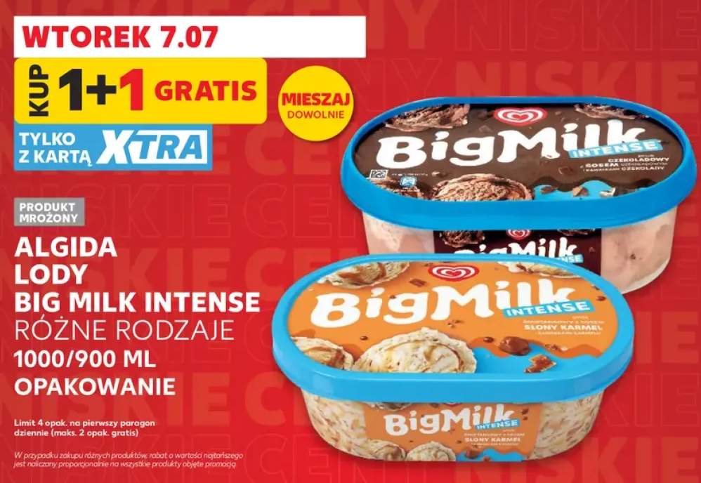 Lody czekoladowe Algida Big Milk Intense +1 wariant