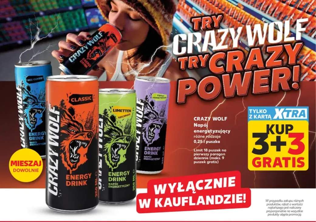 Napój energetyzujący Crazy Wolf Classic +3 warianty