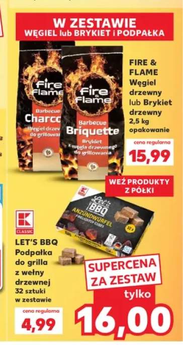 Zestaw węgiel drzewny Fire & Flame + podpałka do grilla Let's BBQ +1 wariant
