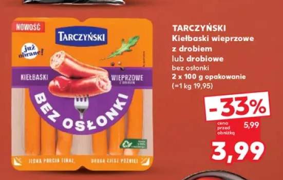 Kiełbaski wieprzowe z drobiem bez osłonki Tarczyński 2-pak +1 wariant