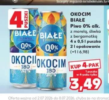 Piwo bezalkoholowe Okocim Białe z morelą 4-pak +1 wariant