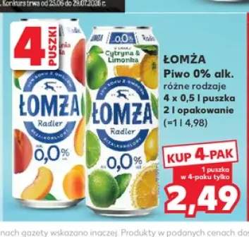 Piwo bezalkoholowe Łomża Radler Cytryna & Limonka 4-pak +1 wariant