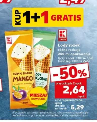 Lody rożek o smaku mango z nadzieniem z marakui K-Classic +1 wariant