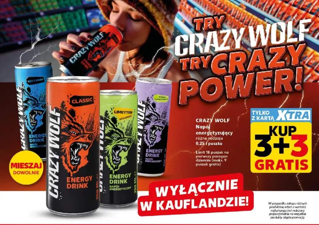 Napój energetyzujący Crazy Wolf Classic +3 warianty
