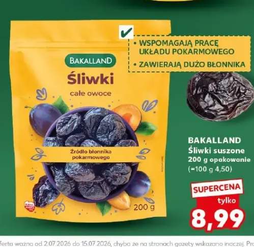 Śliwki suszone całe owoce Bakalland