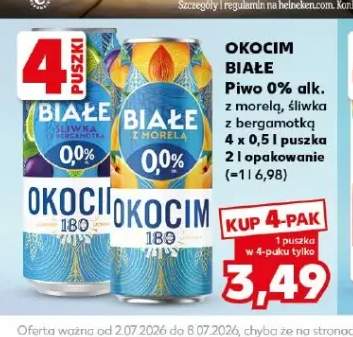 Piwo bezalkoholowe Okocim Białe z morelą 4-pak +1 wariant
