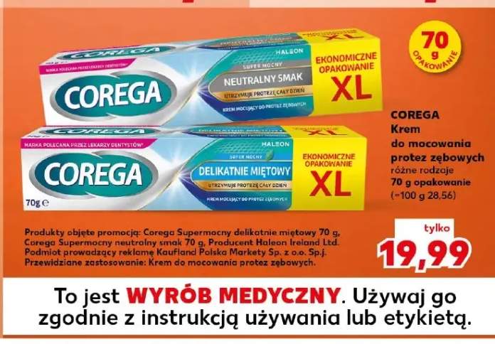 Krem do mocowania protez zębowych Corega Super Mocny Neutralny Smak XL +1 wariant