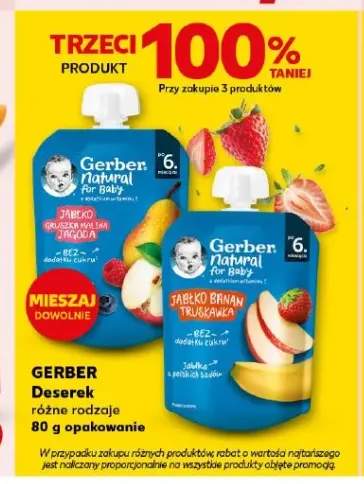 Deserek dla dzieci Gerber Natural for Baby Jabłko Banan Truskawka +1 wariant
