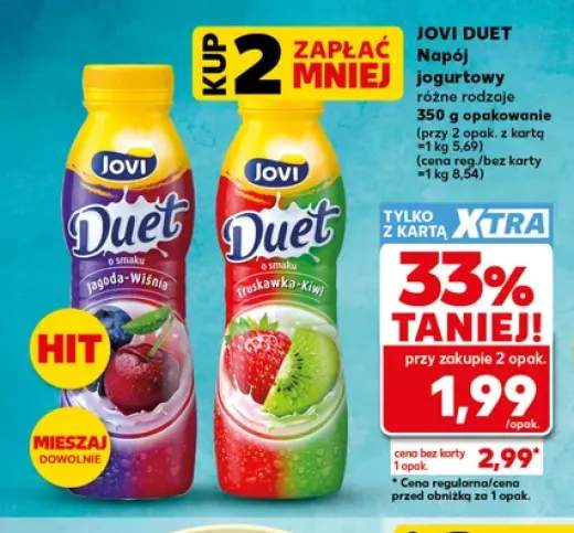 Napój jogurtowy Jovi Duet o smaku truskawka-kiwi +1 wariant