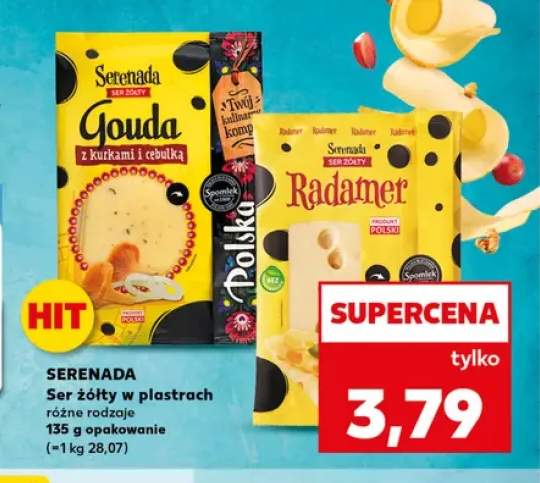 Ser żółty w plastrach Serenada Gouda z kurkami i cebulką +1 wariant