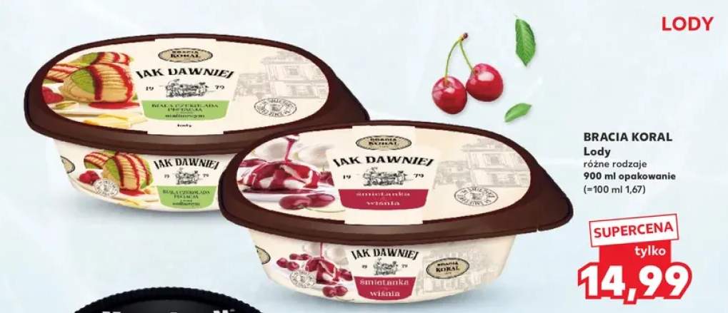 Lody Jak Dawniej biała czekolada z malinami Bracia Koral +1 wariant