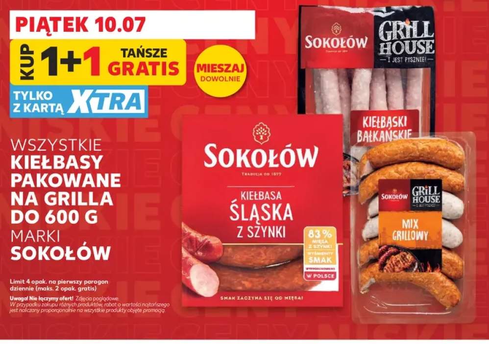 Kiełbasy pakowane na grilla do 600 g marki Sokołów +3 warianty