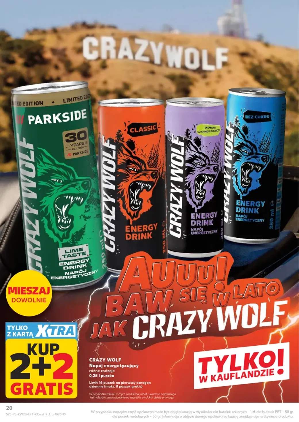 Napój energetyzujący Crazy Wolf Parkside Lime Taste +3 warianty