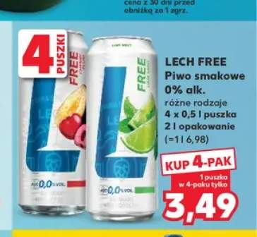 Piwo bezalkoholowe smakowe Lech Free Limonka z Miętą 4-pak +1 wariant