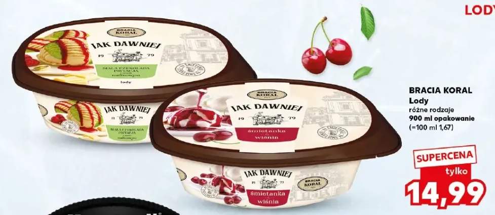 Lody Jak Dawniej śmietanka z wiśnią Bracia Koral +1 wariant