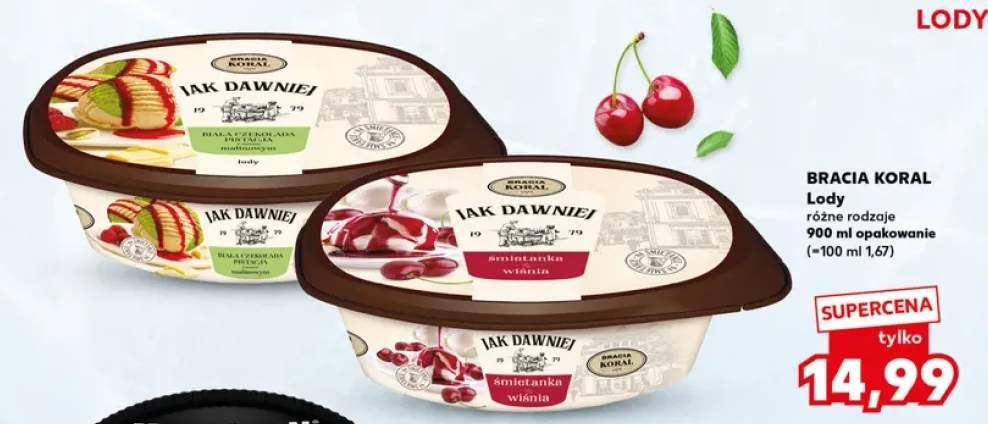 Lody biała czekolada pistacja z sosem malinowym Bracia Koral Jak Dawniej +1 wariant