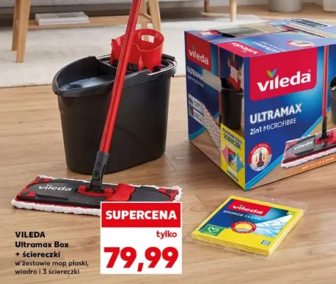 Zestaw mop płaski wiadro i 3 ściereczki Vileda Ultramax Box