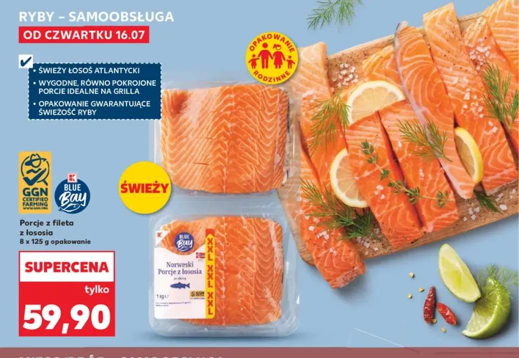 Porcje z fileta z łososia Norweski ze skórą Blue Bay