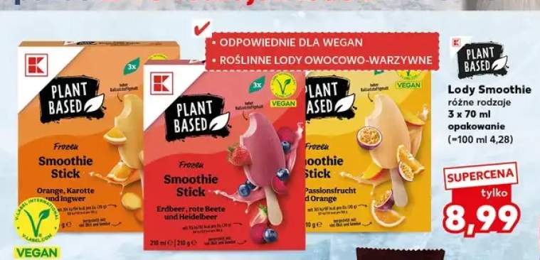 Lody Smoothie K-Classic Plant Based pomarańcza marchew imbir 3-pak +2 warianty