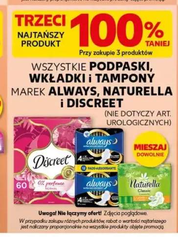 Podpaski wkładki i tampony Always Naturella i Discreet +2 warianty