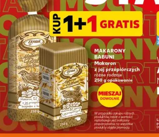 Makaron 12-jajeczny z jaj przepiórczych krajanka EkMak +1 wariant