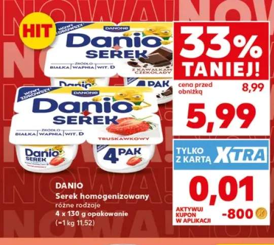 Serek homogenizowany Danio z kawałkami czekolady 4-pak +1 wariant