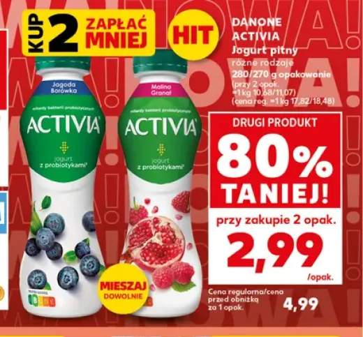 Jogurt pitny Activia jagoda borówka +1 wariant
