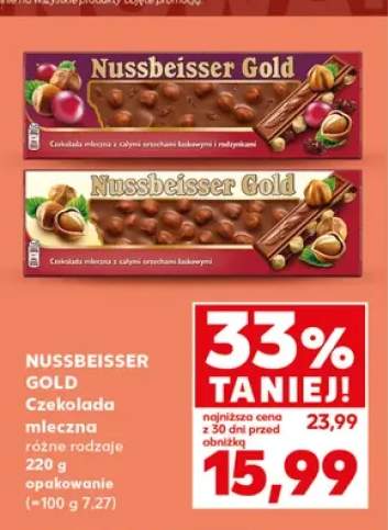 Czekolada mleczna z całymi orzechami laskowymi i rodzynkami Nussbeisser Gold +1 wariant
