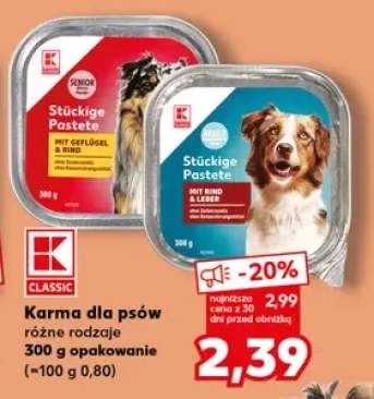 Karma dla psów pasztet Stückige Pastete z wołowiną i wątróbką Adult K-Classic +1 wariant