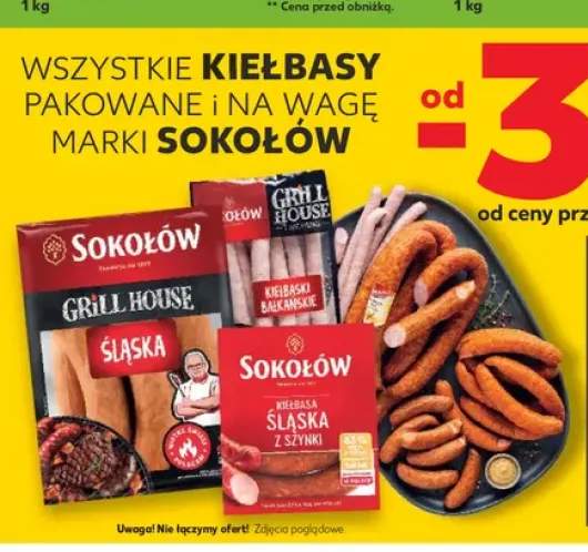 Kiełbasy pakowane i na wagę marki Sokołów +3 warianty