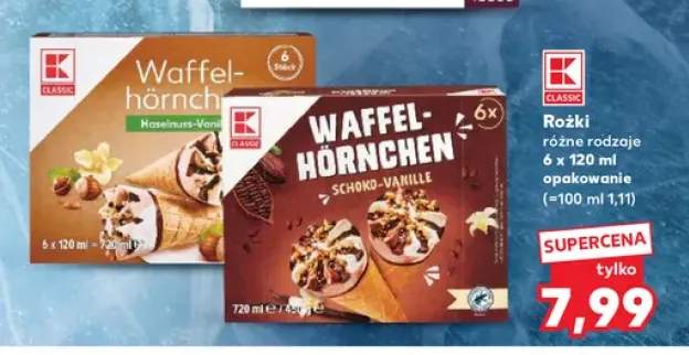 Lody rożki K-Classic Waffel-hörnchen Haselnuss-Vanille 6-pak +1 wariant