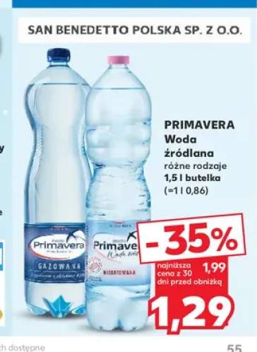 Woda źródlana niegazowana Primavera +1 wariant