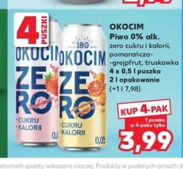 Piwo bezalkoholowe Okocim Zero Cukru 4-pak +2 warianty