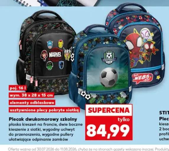 Plecak dwukomorowy szkolny 16 l