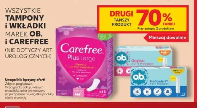 Tampony i wkładki marek o.b. i Carefree +3 warianty