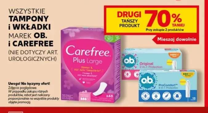 Tampony i wkładki marek o.b. i Carefree +3 warianty