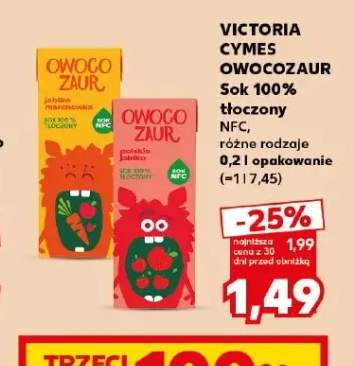 Sok tłoczony NFC Victoria Cymes Owocozaur jabłko marchewka 100% +1 wariant