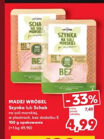 Szynka na soli morskiej w plastrach bez dodatku E Madej Wróbel +1 wariant