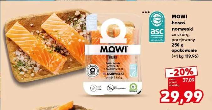 Łosoś norweski ze skórą porcjowany Mowi