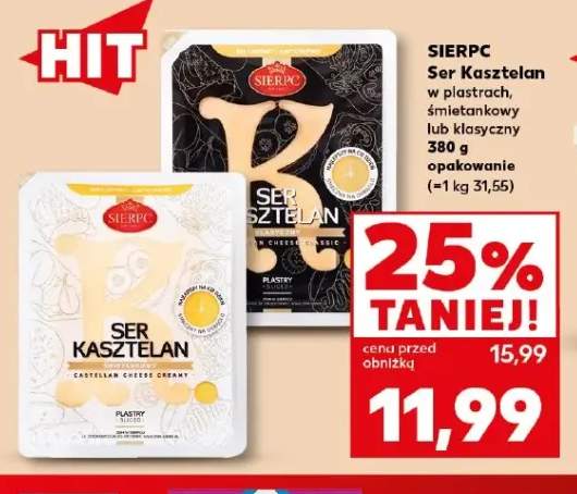 Ser Kasztelan w plastrach śmietankowy Sierpc +1 wariant