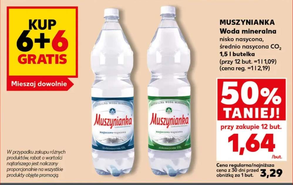 Woda mineralna gazowana Muszynianka nisko nasycona CO2 +1 wariant