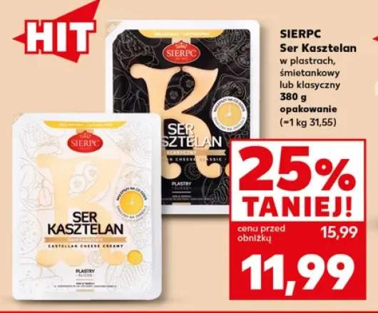 Ser Kasztelan w plastrach śmietankowy Sierpc +1 wariant