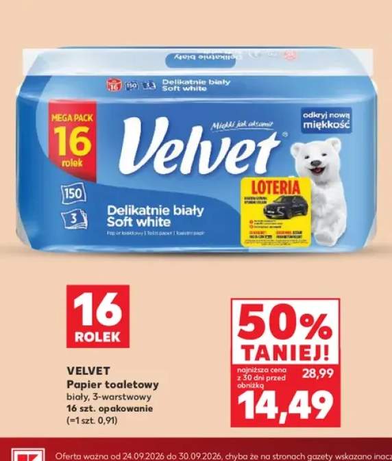 Papier toaletowy biały 3-warstwowy Velvet