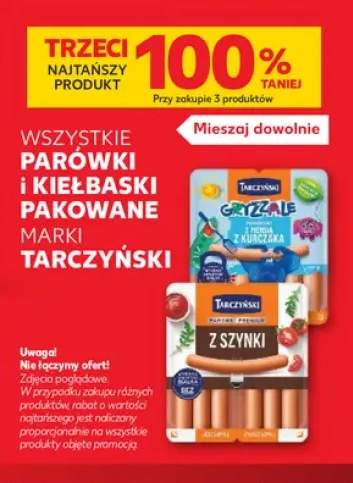 Parówki i kiełbaski pakowane marki Tarczyński +2 warianty