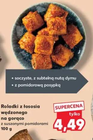 Roladki z łososia wędzonego na gorąco z suszonymi pomidorami