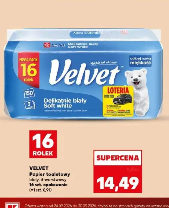 Papier toaletowy biały 3-warstwowy 16-pak Velvet