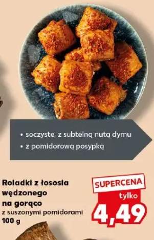 Roladki z łososia wędzonego na gorąco z suszonymi pomidorami