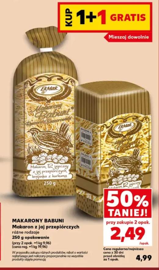 Makaron z jaj przepiórczych krajanka z kurkumą Makarony Babuni +1 wariant