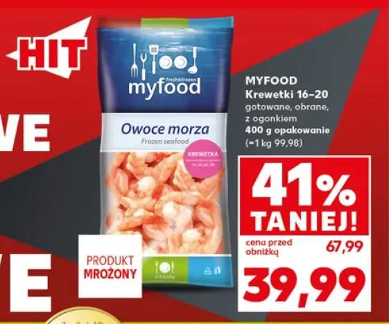 Krewetki 16-20 gotowane obrane z ogonkiem Myfood