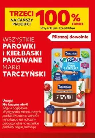 Parówki i kiełbaski pakowane marki Tarczyński +2 warianty